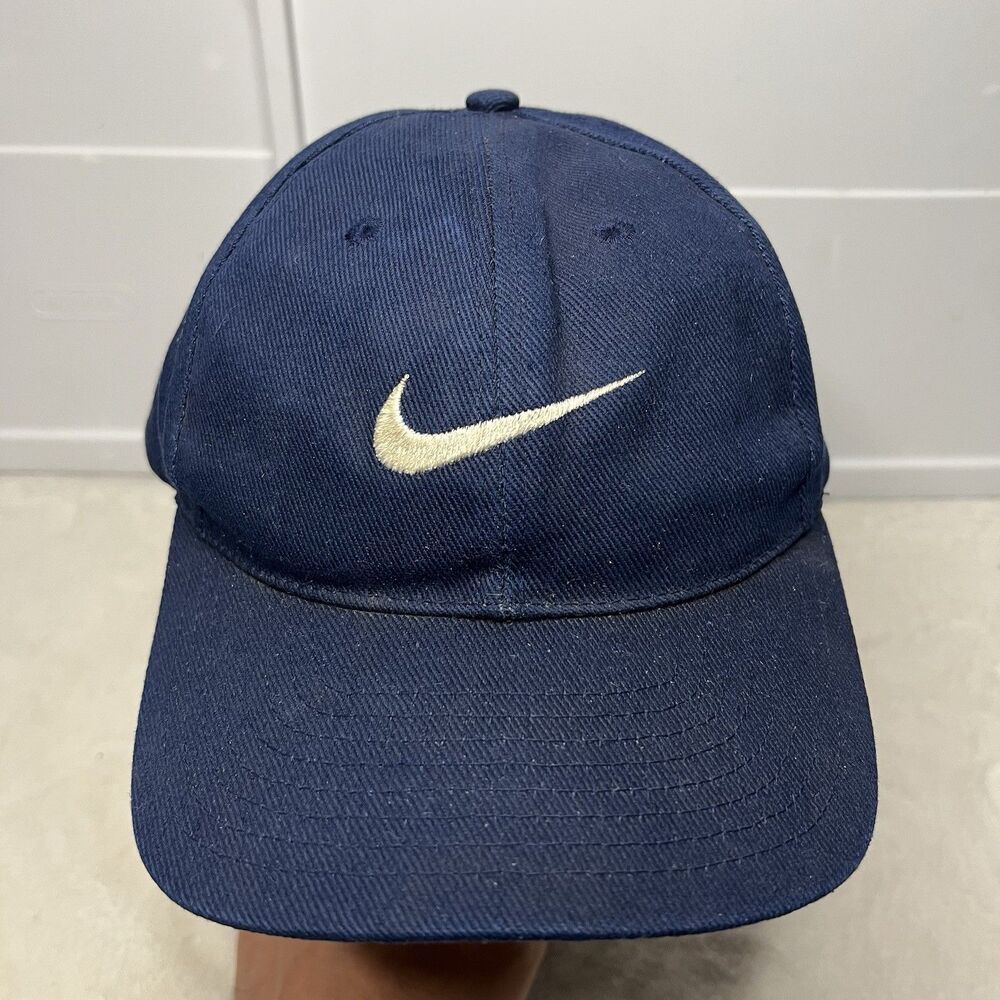 Vintage 1990s Y2K Navy Nike Snapback Hat Embroidered Swoosh Tiger Woods Cap